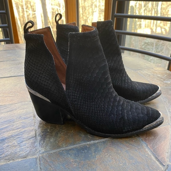 Jeffrey Campbell Cromwell Western Black Suede Snakeskin Leather Booties-Size 9 - Picture 10 of 15